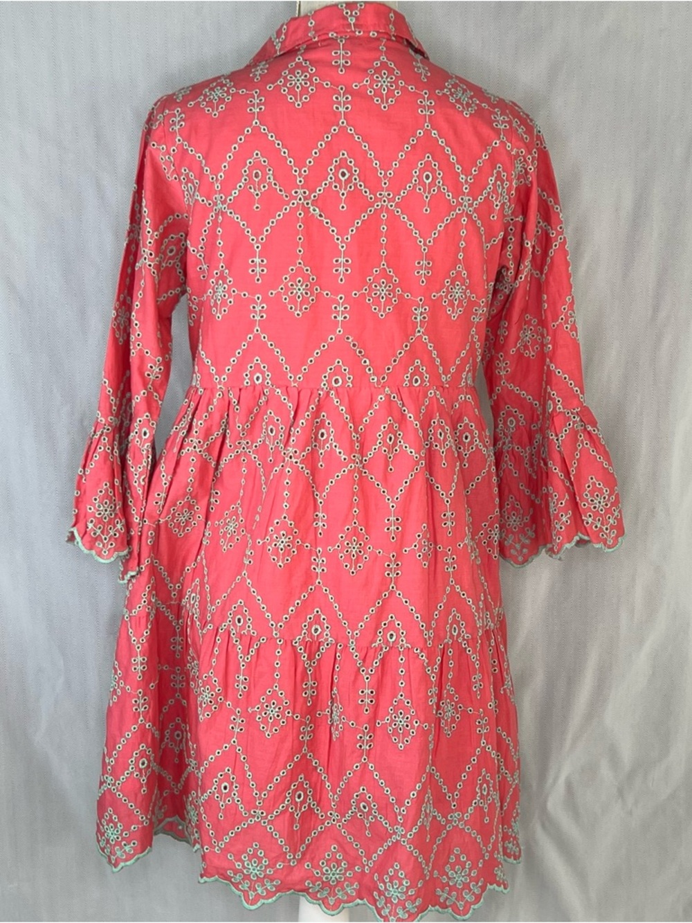 Modaposa Cadenza Dress 100% Cotton Embroidered Eyelet Pink W/Green Accents S ๐ - Picture 7 of 11